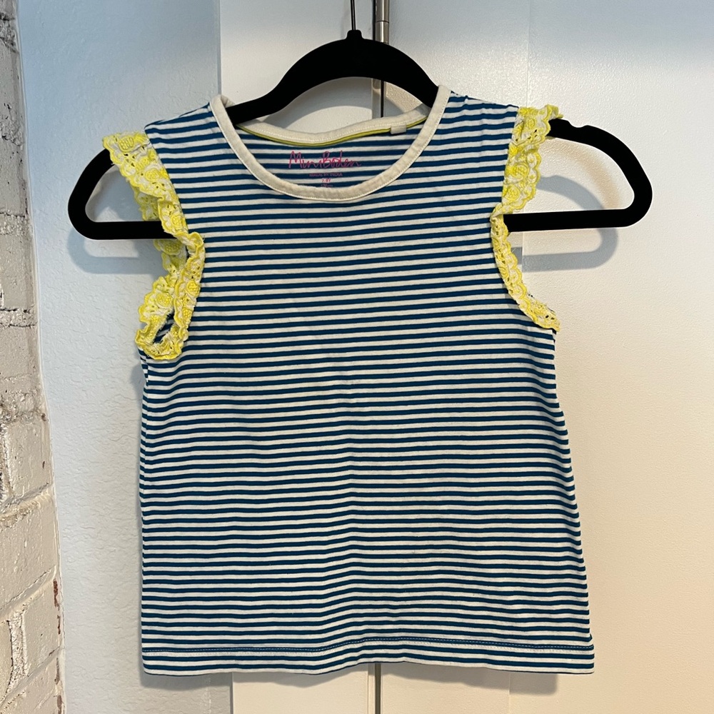 Mini Boden tank with ruffle cap sleeves, girl size 7/8